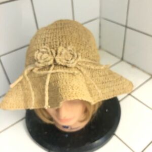 Elegant Vintage rattan Crochet Hat with Floral Detail,floppy sun hat, boho style